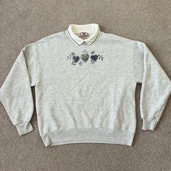 Top Stitch by Morning Sun Sweaters - Vintage 90s Top Stitch Grandma Sweatshirt Collar Grannycore Grunge Cottage L